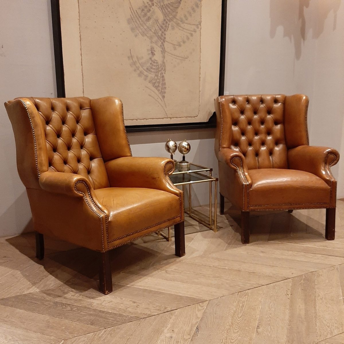 buiten gebruik positie maximaal Paar luxe cognac kleurige lederen vintage fauteuils - Piet Jonker